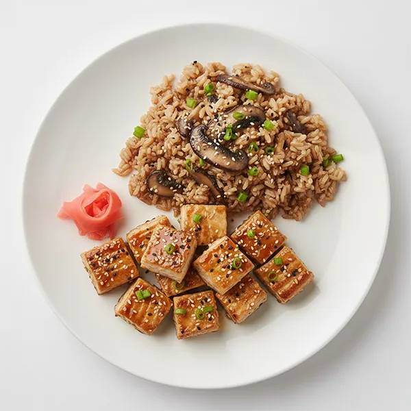 Japanese Miso Marinated Fish with sesame Mushroom brown Rice